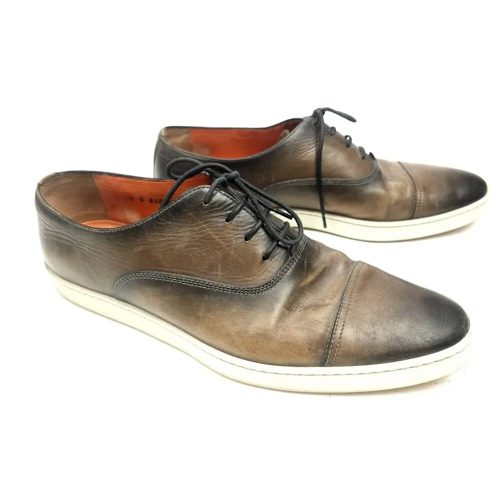 Santoni Mens Shoes 11.5 D Gray Durbin Bund Cap Toe Oxford Italian Leather